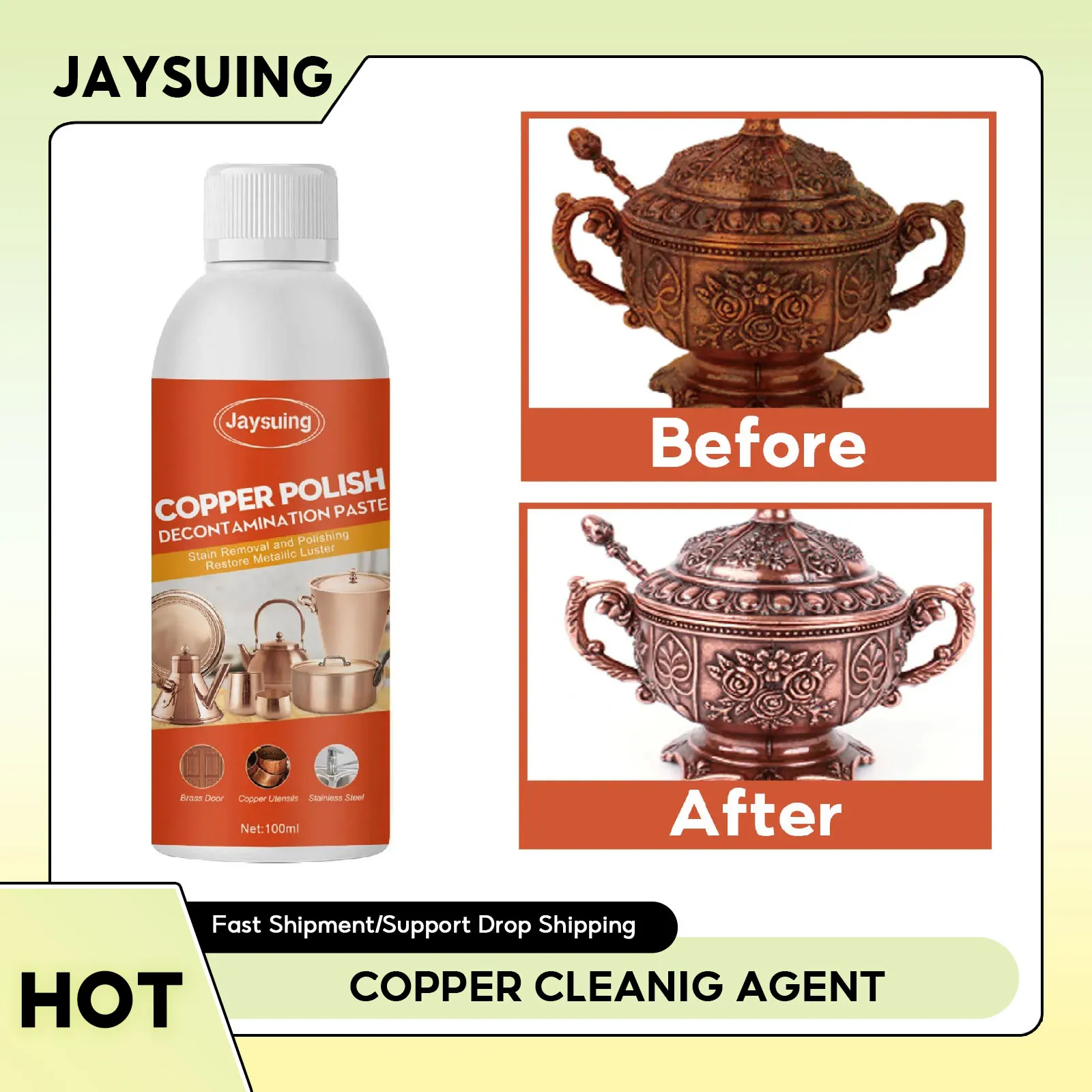 Copper Cleaner Rust Tarnish Remover Metal Stain Clean Kitchen Copperware Brassware Cleaner Copper Polish Decontamination Paste