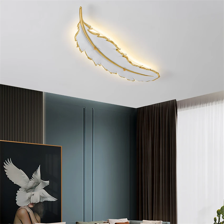 Nordic white feather resin ceiling lights bedroom living room luxury lamp modern princess room decor lamp aisle ceiling lamps