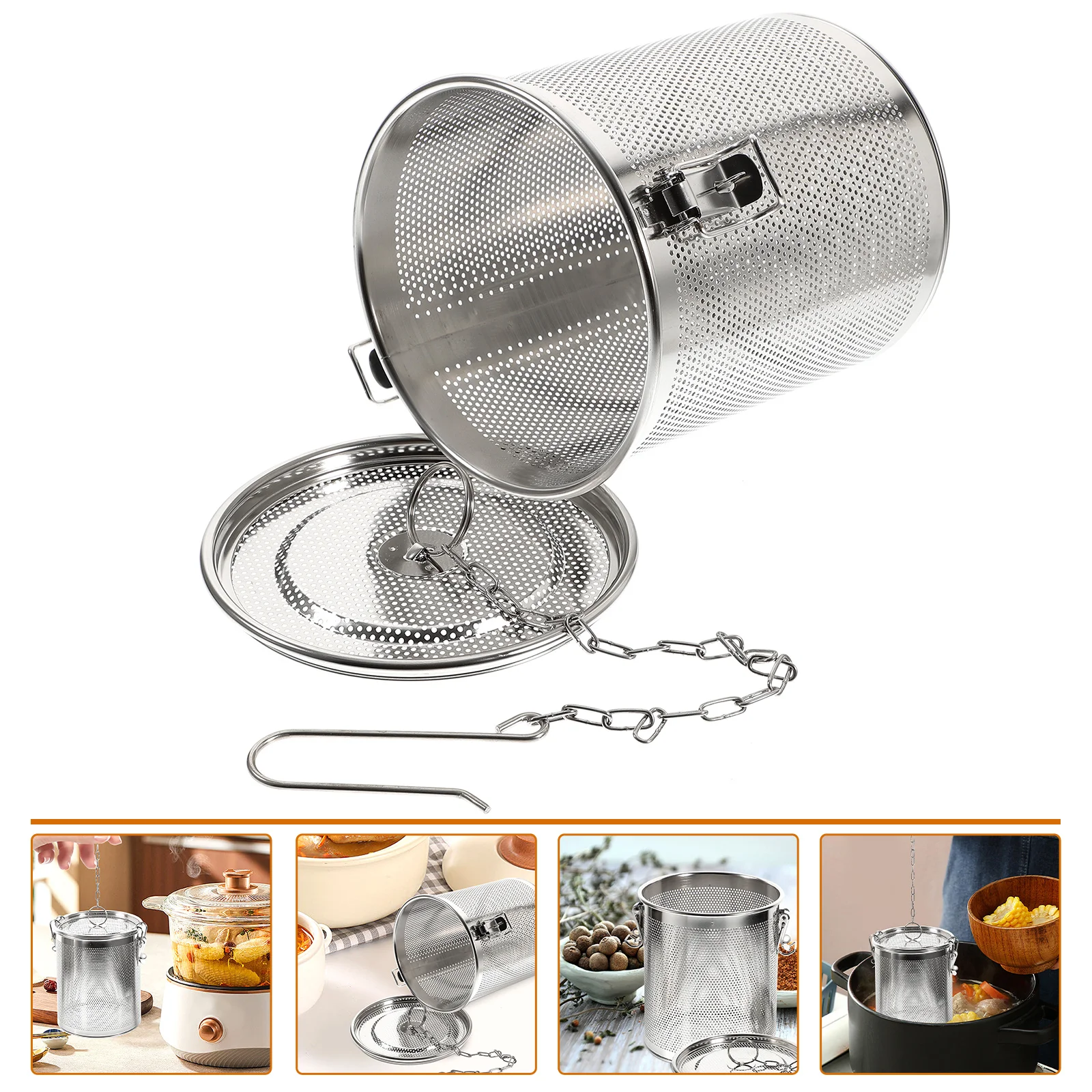 

1pc Stainless Steel Seasoning Soup Brine Basket Seasoning Bag Gravy Soup Taste Spice Bag Box (14x15 Silver)