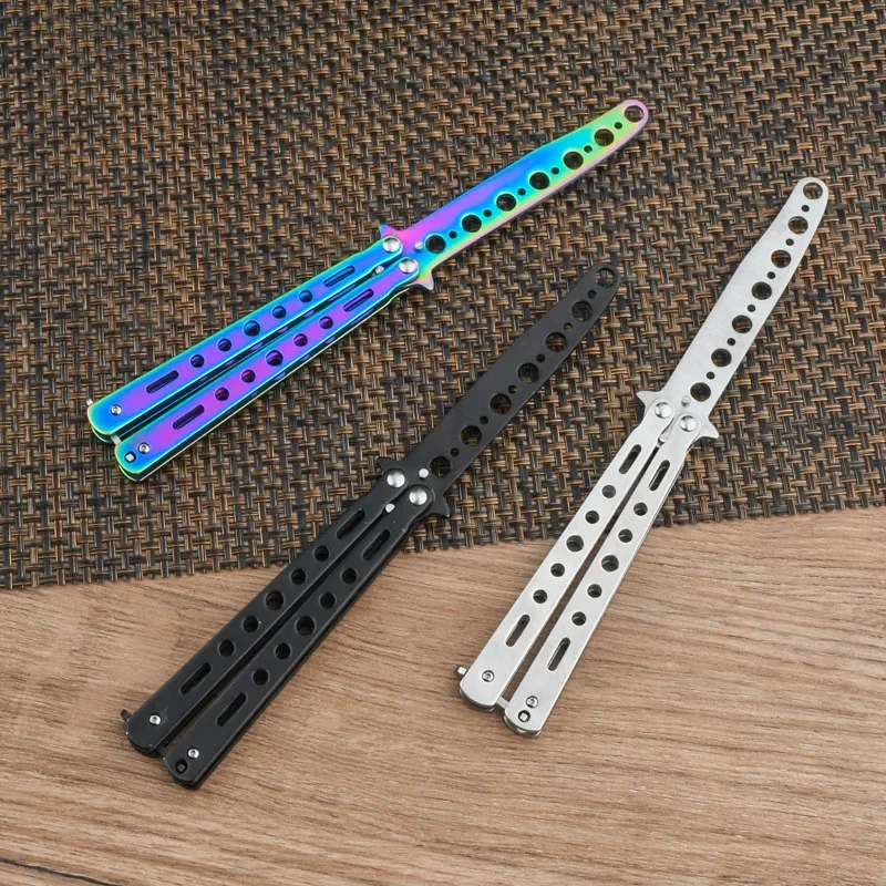 Steel Butterfly Training Knife Foldable Csgo Balisong Trainer Pocket Flail Knife Uncut Blade Butterfly Comb For Training Tool