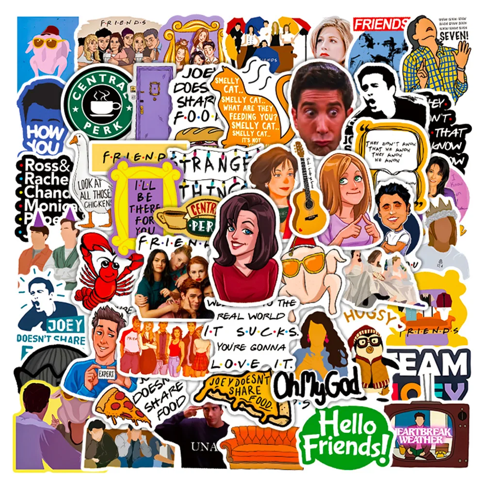 50 Stück Friends TV-Show Aufkleber Klassische Vintage-Sticker Lustige Aufkleber für Scrapbook Gitarre DIY Handy Laptop Kinder Geschenk