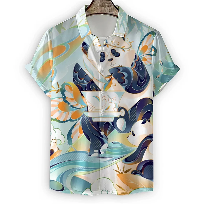 Cute Giant Panda 3D Impresso Camisas para Homens, Moda Harajuku, Blusas Animais, Blusa de Lapela, Streetwear Tops, Roupas Desenhos Animados, Y2k, Crianças