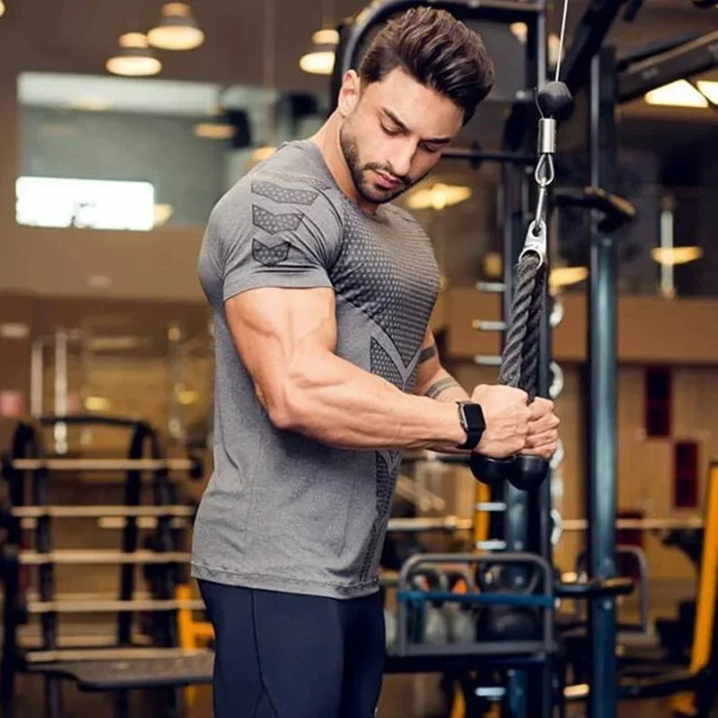 Men Compression Skinny T-shirt Gym Fitness Bodybuilding Shirt Male Summer Running Workout Quick Dry Tees Tops Training Clothing
