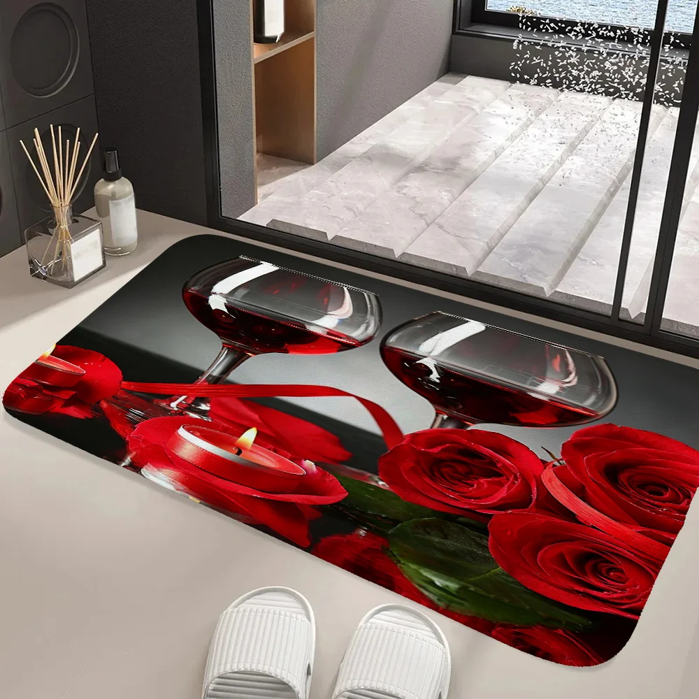 Red Rose Carpet in the Living Room Door Mat Floor Lotso Diatomite Nazar Dorama Kitchen Rug Gintame Choice Entrance Doormat Rugs