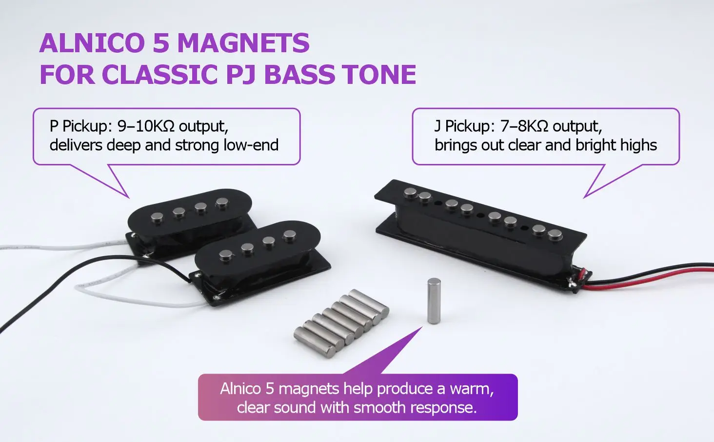 FLEOR Alnico 5 PJ Bass Pickups Neck Bridge Pickup Set 9K+7K for for PB &JB 4 Strings Bass