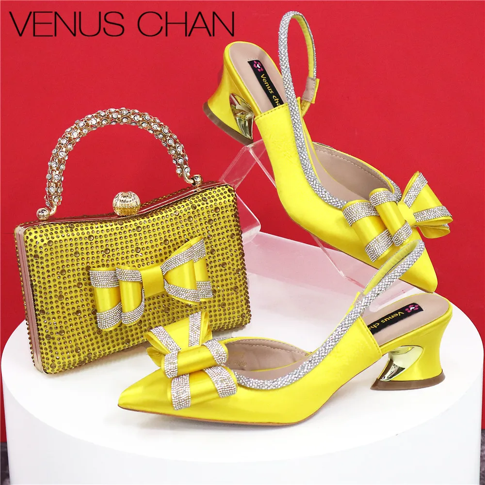 Party Items Italian Sweet Designed Irregular Bags and Stiletto Heel Diamond-Studded Handbag and Ladies Pointed Shoes