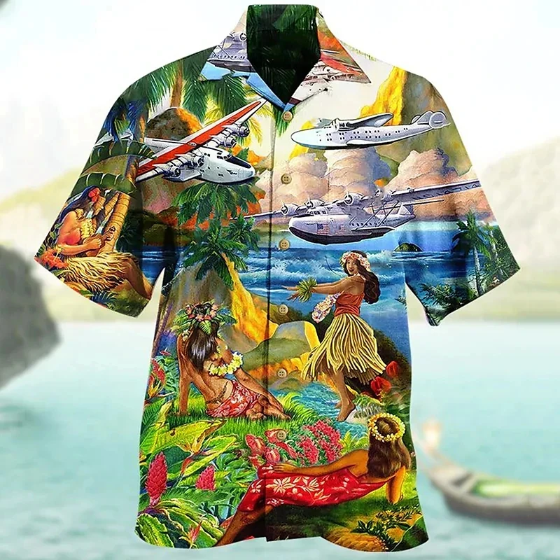 Hawaii Men\'s Shirts 3d Beach Prom Print Short-sleeves Cuban Shirt Holiday Party Wear Casual Vintage Men Oversized Clothing