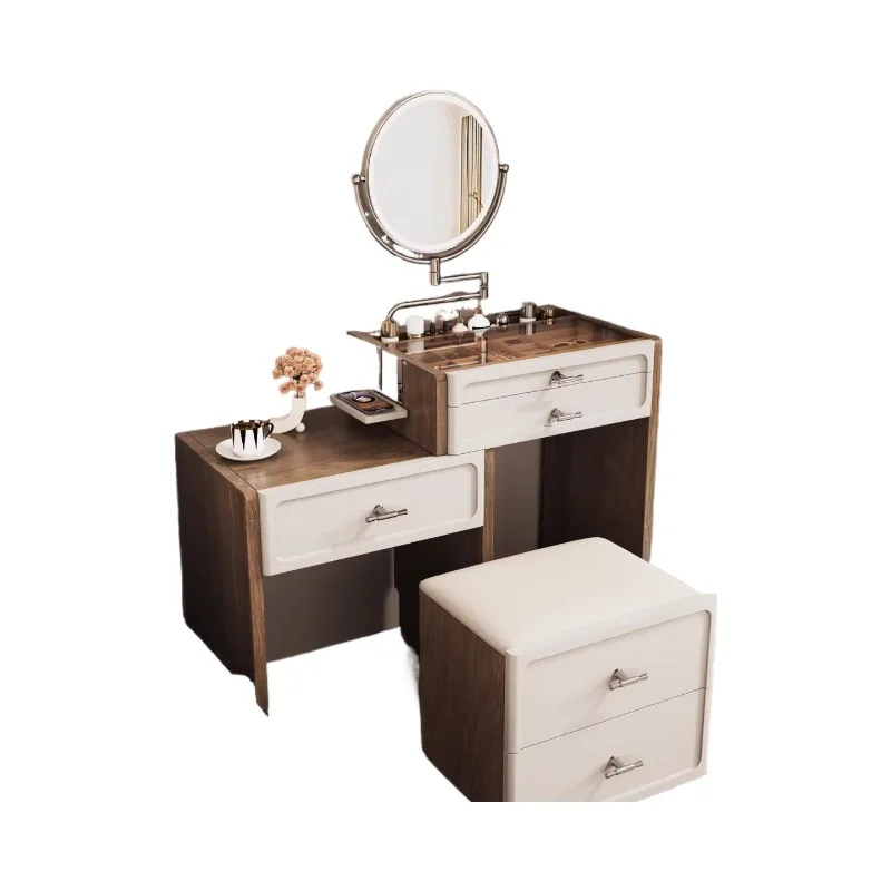 Small apartment dresser, bedside table integrated small apartment bedroom solid wood makeup table, ultra-narrow retractable