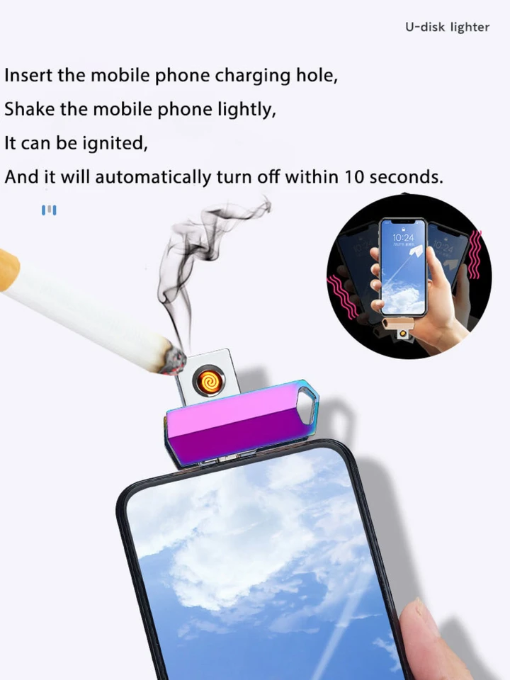 cigarette lighter mobile phone Multifunctional U-Disk Electronic Lighter with Keychain, Type-C Mobile  Phone, USB Charging Lighter, Cool Fashion