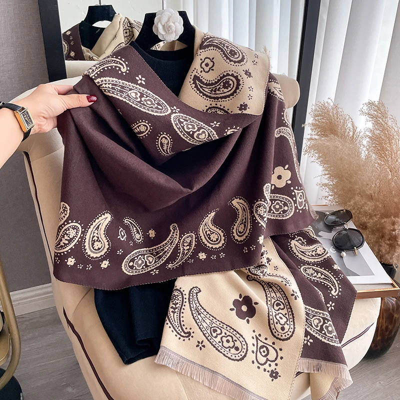 2024 Winter New Paisley Print Cashmere Scarf Women Thick Warm Luxury Shawl Wraps Female Pashmina Blanket Travel Poncho Stoles