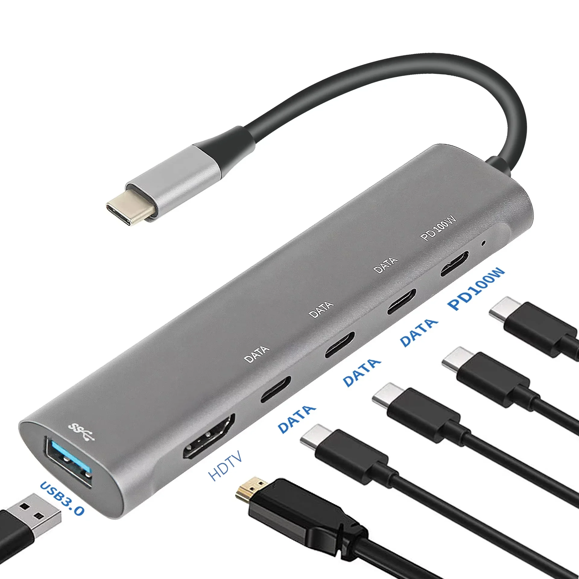 ฮับ USB ประเภท C พร้อมพอร์ตชาร์จ 4K HDMI PD 100W และอะแดปเตอร์ USB 3 0 สําหรับอุปกรณ์เสริมแล็ปท็อป MacBook Pro Multiport Splitter