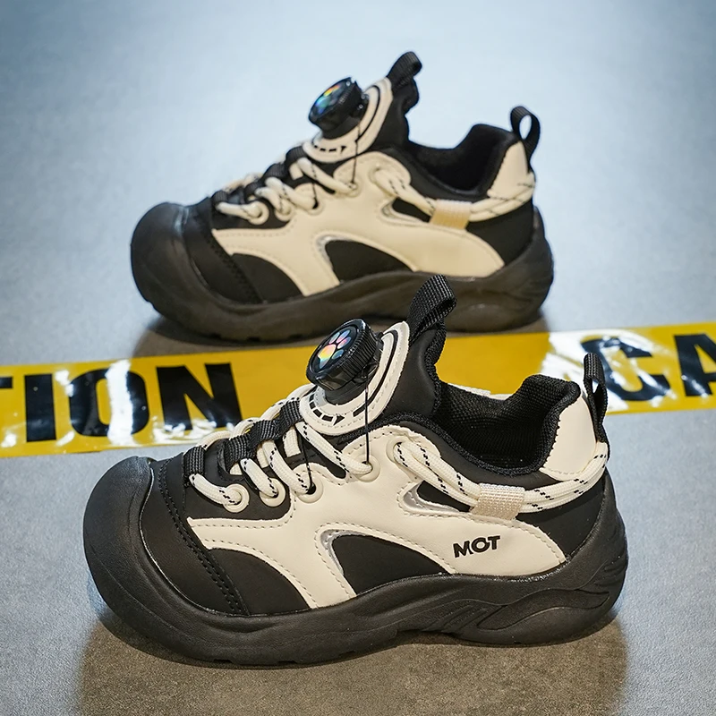 Autumn New Kids Tennis Shoes Toes Capped Rotating Button Boys Girls Casual Shoes Soft Bottom Children Sports Shoes Size 26-37