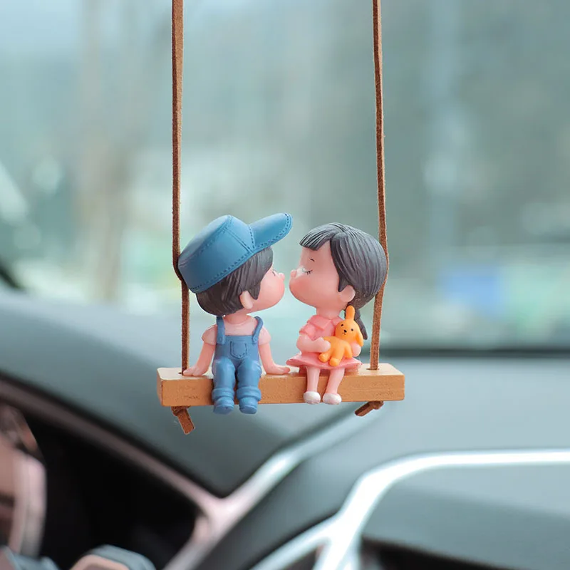 Car Interior Pendant Decor Cute Kiss Couple Swing Action Figure Hanging Gadget Auto Rearview Mirror Woman Ornaments Accessories