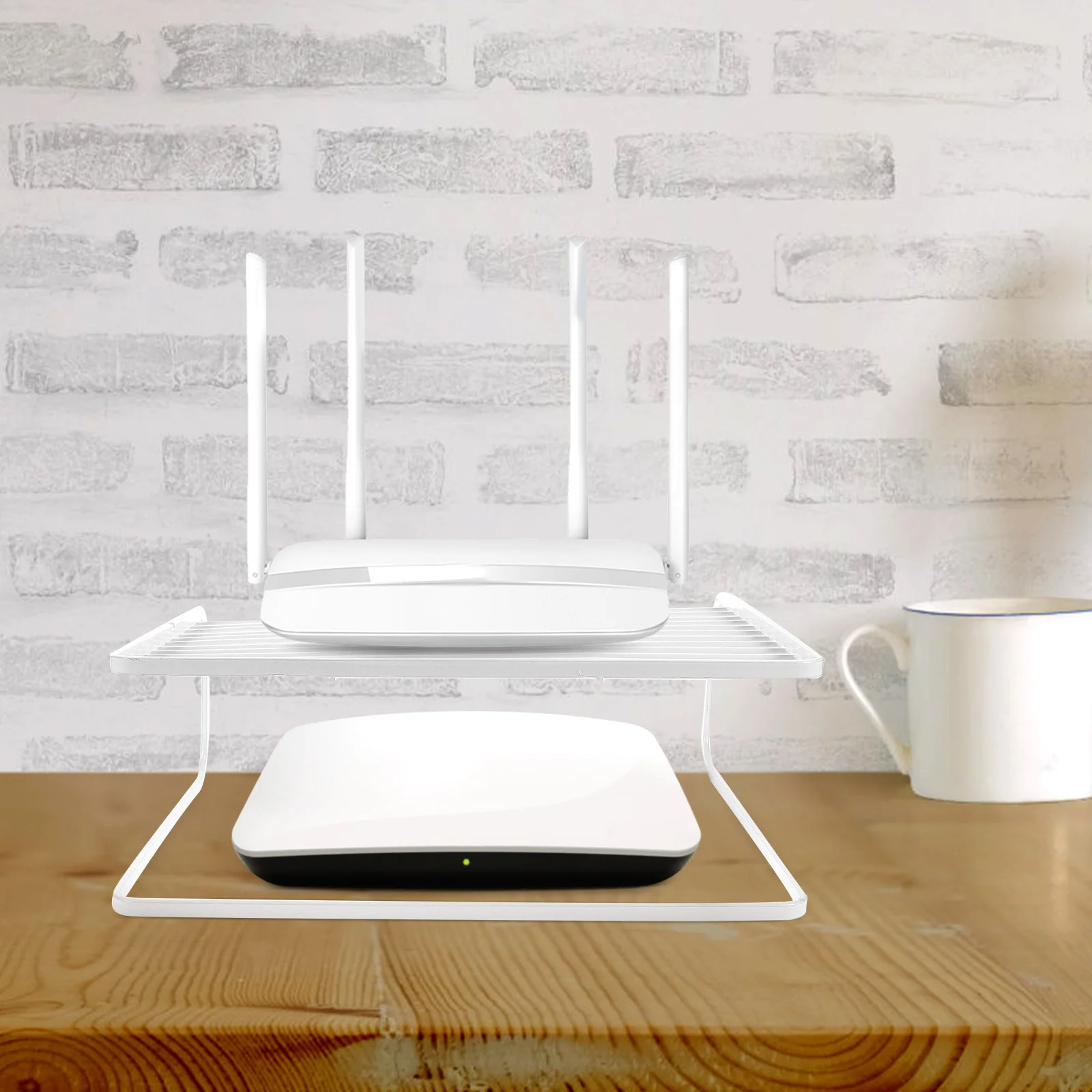 Sturdy Router Storage Holder Double-Layer Desk Bracket Easy Clean Practical Organizer for Home Office Use Router Shelf