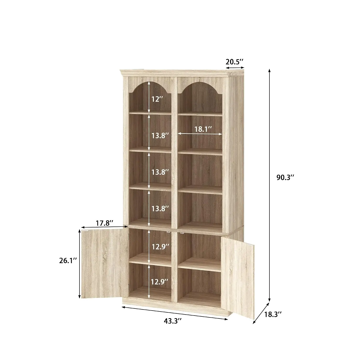Light Oak Bookcase Set with Spotlights & 4 Doors, 86.6