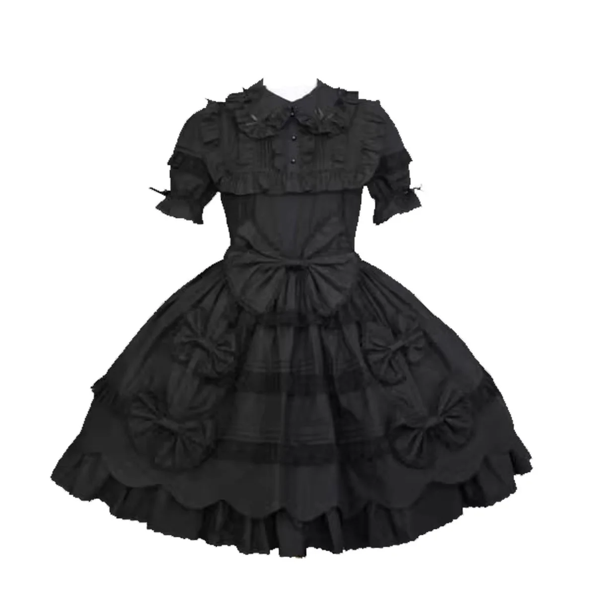 

Tailored gothic Lolita style large bow lace pleated dress