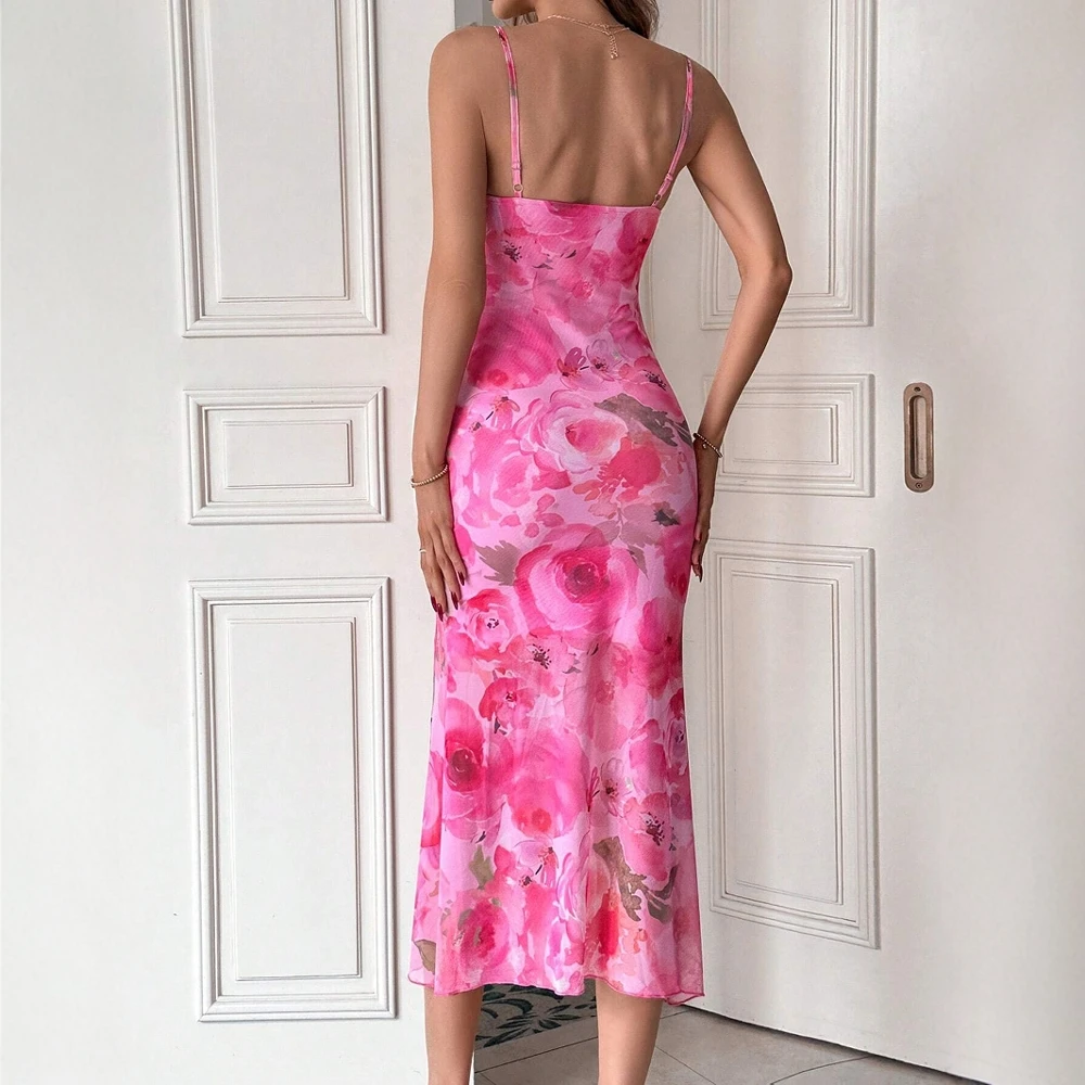 فساتين الصيف Hotsweet أزياء الأزهار طباعة أكمام ساحة الرقبة عارضة سليم كامي فساتين للنساء #6