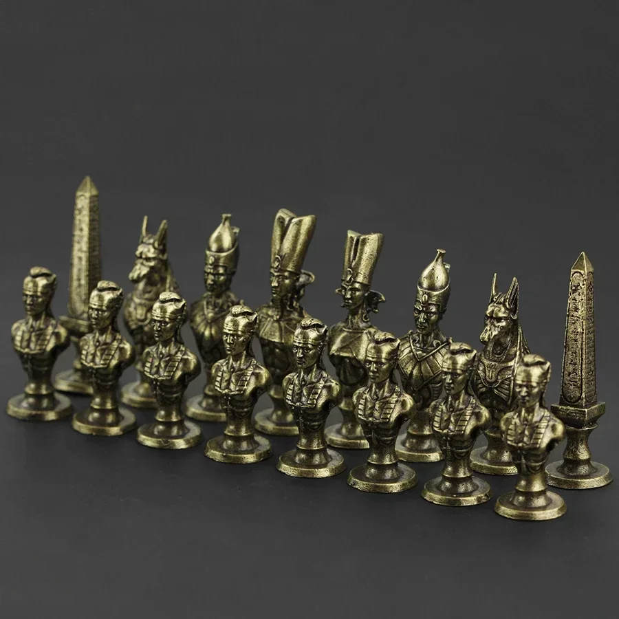 16pcs/pack, 32pcs/pack Ancient Egyptian Chess Mini Figurines Solid Metal Copper Miniature Retro Personality Tabletop Decoration