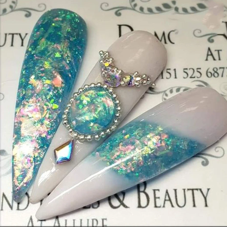 12 Grids 3D Flakes Aurora Nail Glitter Flakes Nail Chunky Sequins Holographic Opal Powder For Manicure Nails Accessories