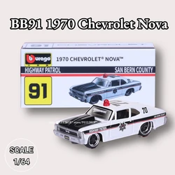 Bburago 1/64 Mini Car Model, BB91 1970 Chevrolet Nova Highway Patrol Scale Miniature Art Diecast Vehicle Replica Collection Toy