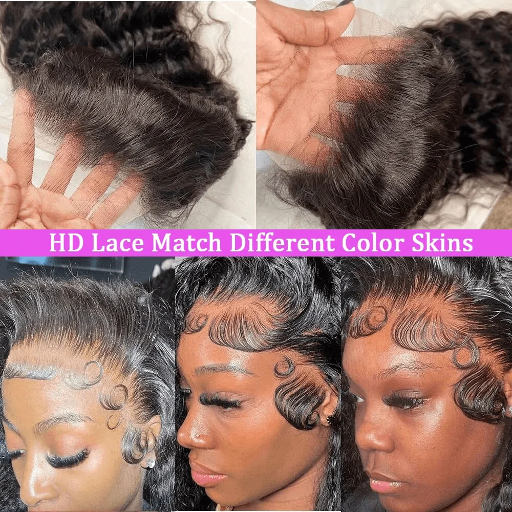 Deep Wave 13x6 HD Lace Front Human Hair Wigs 30 32 34Inch Pre Plucked Water Curly 13x4 Lace Frontal Wig Human Hair Wigs for Women Curly Lace Frontal Wig Natural Color