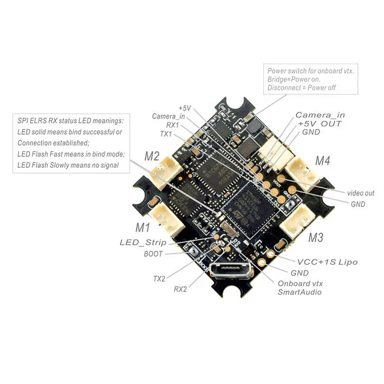 Happymodel ELRS F4 2G4 AIO Flight Controller, Built-in 2.4GHz ELRS Receiver, 5-in-1 for Tiny Whoop