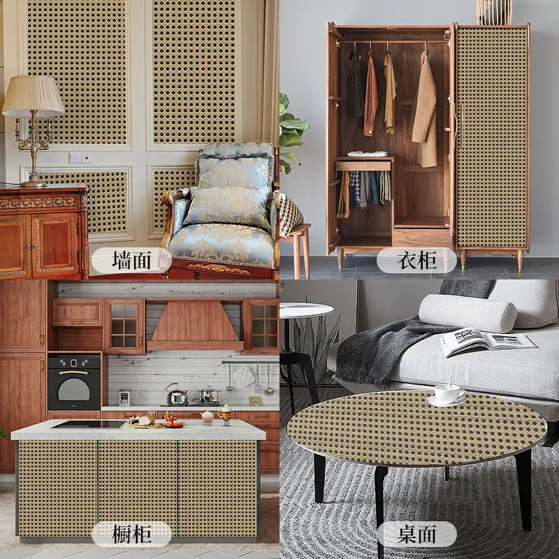 Rattan Self-adhesive Furniture Renovation Sticker Vinyl Linen Teature Wallpaper Retro Flax Wood Wallpaper Stickers for Wall