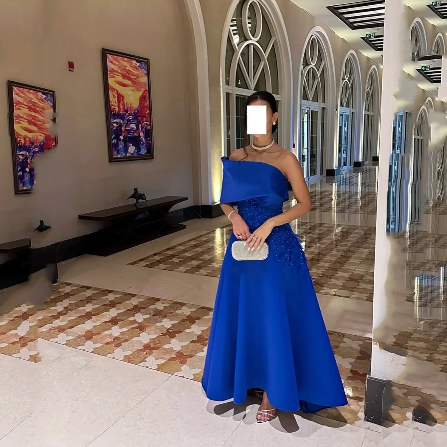 

Aileen Off the Shoulders Luxurious Women's Evening Dresses for Special Occasions A-line فساتين سهرة فخمة ٢٠٢٥ Blue Satin Beading