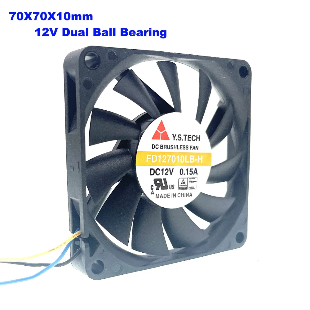 New 70mm 10mm Slim Cpu Heatsink Cooler Cooling Fan,Y.S.TECH FD127010LB-H 70X10mm 12V 0.15A Dual Ball Bearing Mute Low Noise Fans