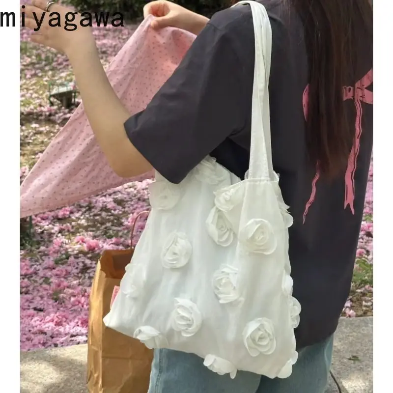 Miyagawa Korean Niche Design Instagram Chic Three-dimensional Flower Single Shoulder Bag Causal Sweet Girl Handbag