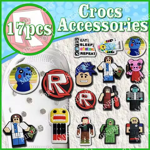 17pcs Roblox Pop Hot Game Crocs Charms Themed Cartoon for Birthday Party Kids Sandals Classic Accessories Decoration Child Gifts