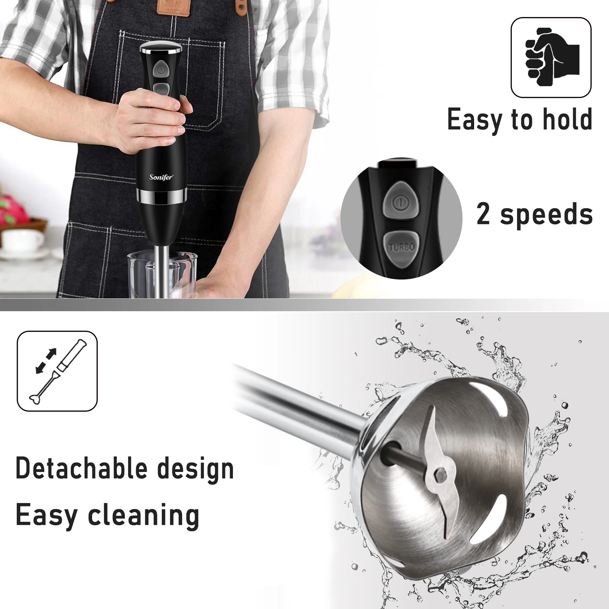 Stainless Steel Hand Blender 3 In 1 Immersion Electric Food Mixer With Bowl Kitchen Vegetable Meat Grinder Chopper Whisk Sonifer