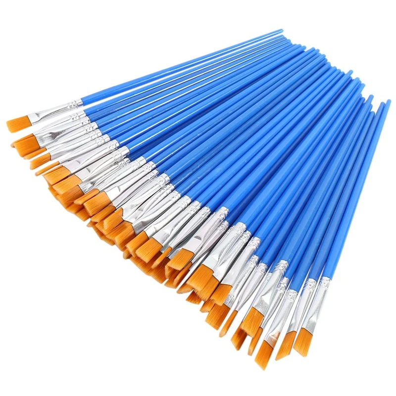 Paint Brushes Set 50 Pcs Kids Nylon Flat Hair Small Oil Watercolor Artist Painting Kits Bulk for Children