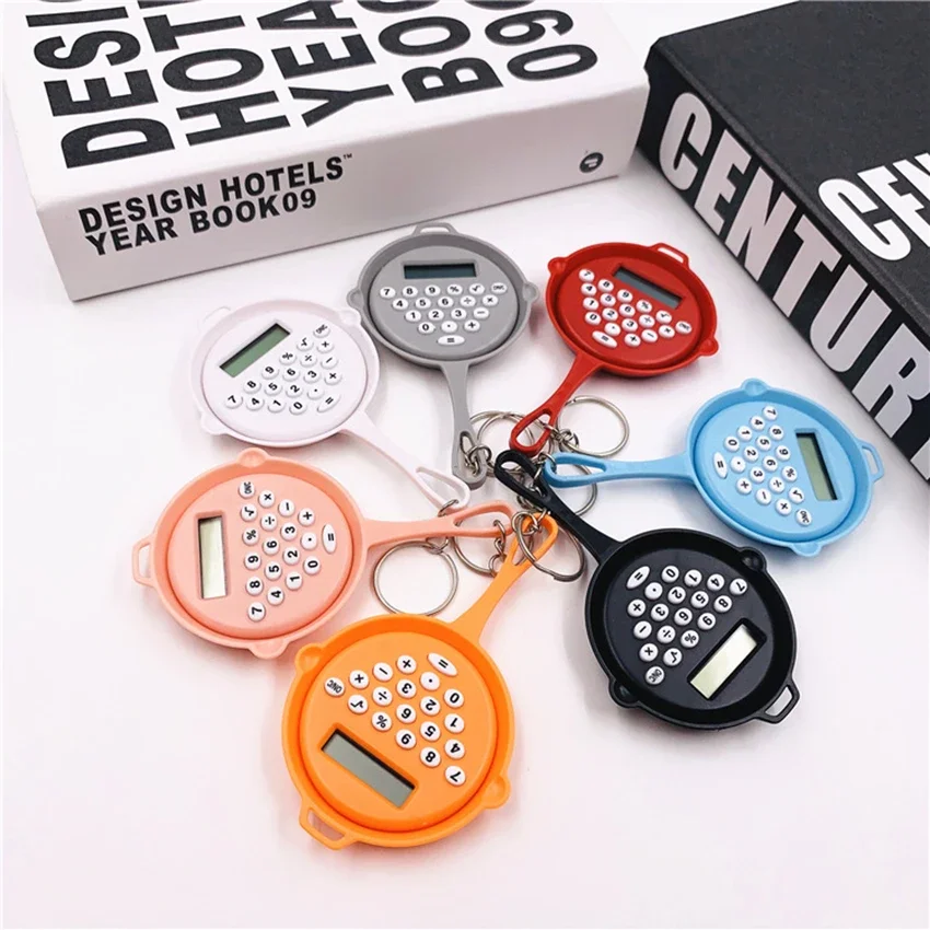 Creative Pan Shape Pocket Calculator Key Ring Small Portable Mini Electronic Keychain Calculator Home Office Supplies