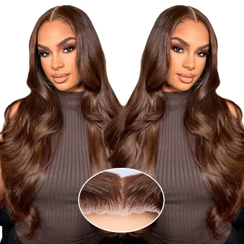 

30 40 Inch Chocolate Brown 13x6 Human Hair Wigs 13x4 Hd Lace Frontal Wig Transparent Body Wave Brown Wig For Women 200% Density