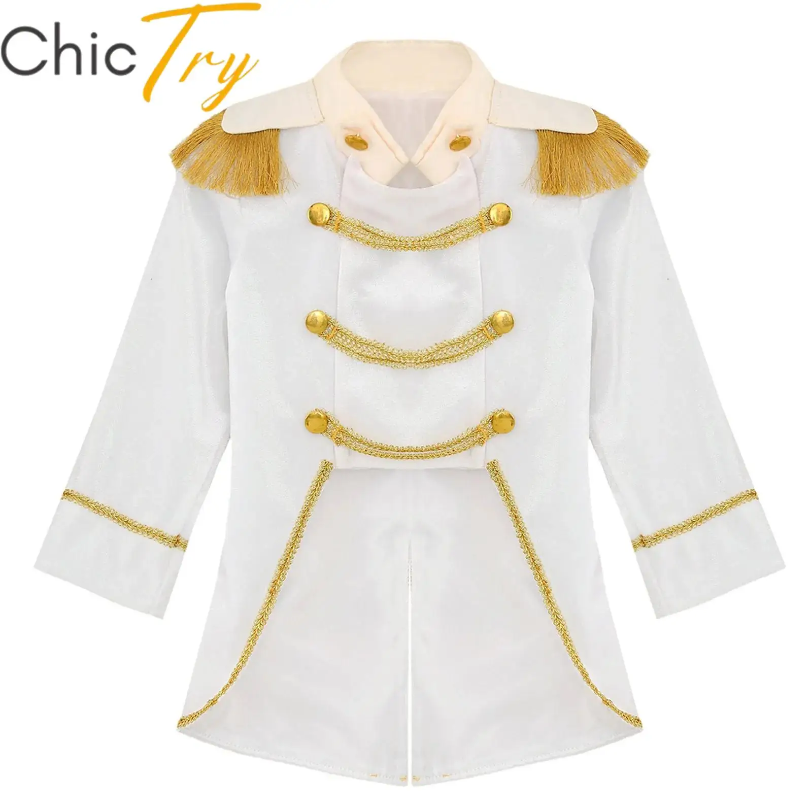 Little Boys Prince Cosplay Costume Long Sleeve Gold Fringe Braiding Velvet Tuxedo Tailcoat Royal Court Cosplay Jacket Dress Up