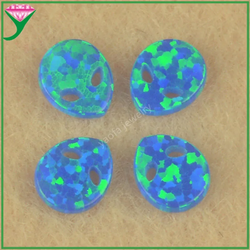 Nickel Free Double Sides Flat Alien Shape 4.3x5.1mm Blue Color  Lab Created Synthetic Opal Tooth Gems