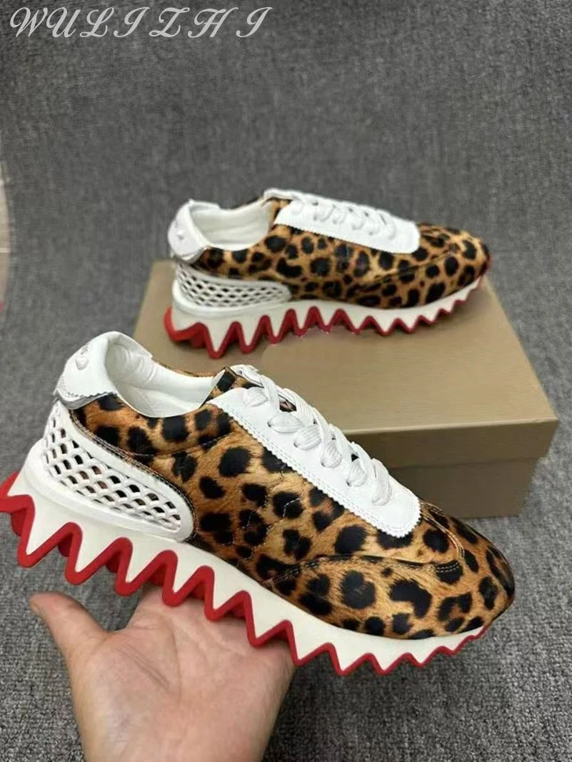 

Leopard Print Mixed Colors Thick Soled Women's Sneakers Comfortable Popular Non-Slip Tennis Shoes Fashion Large Size Men Shoes