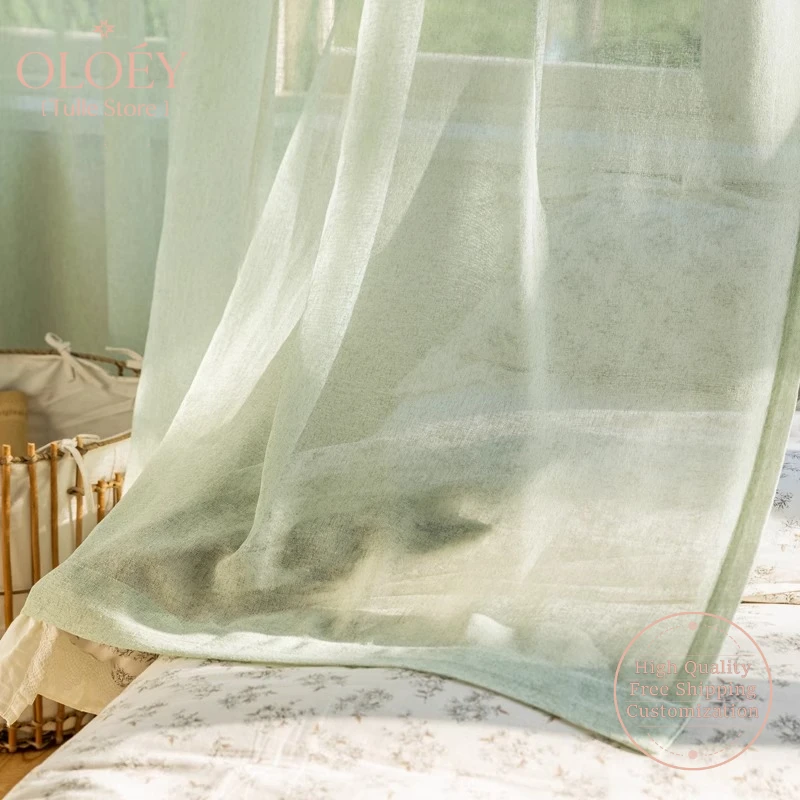 

Japanese Linen Style Curtains for Guesthouse Wabi Sabi Inspired Light Green Sheer Gauze Simple Elegant Living Room Window Drapes