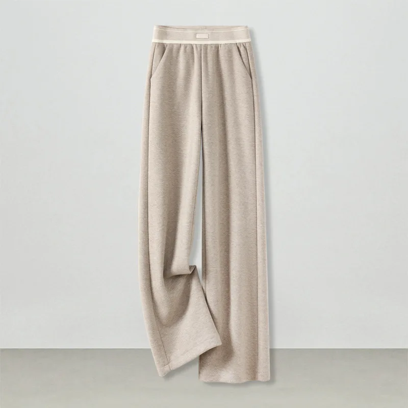 

Woolen Narrow Pants for Women, and Winter, Elegant Slim Fit, Elastic Waist, Thickened Warm Straight Pants