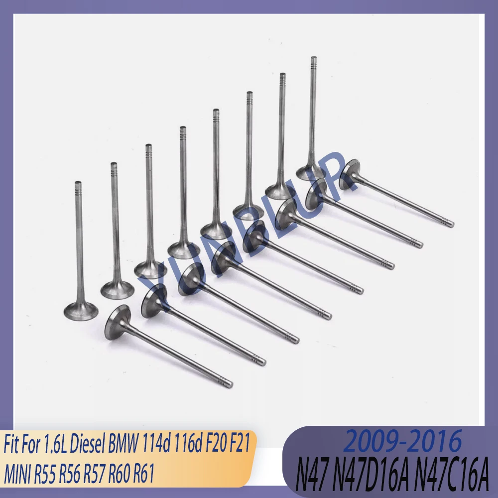 

Engine Parts 8x Intake & 8x Exhaust Valve Kit Fit 1.6 L Diesel N47 09-16 For BMW 114d 116d F20 F21 MINI R55 R56 R57 R60 R61