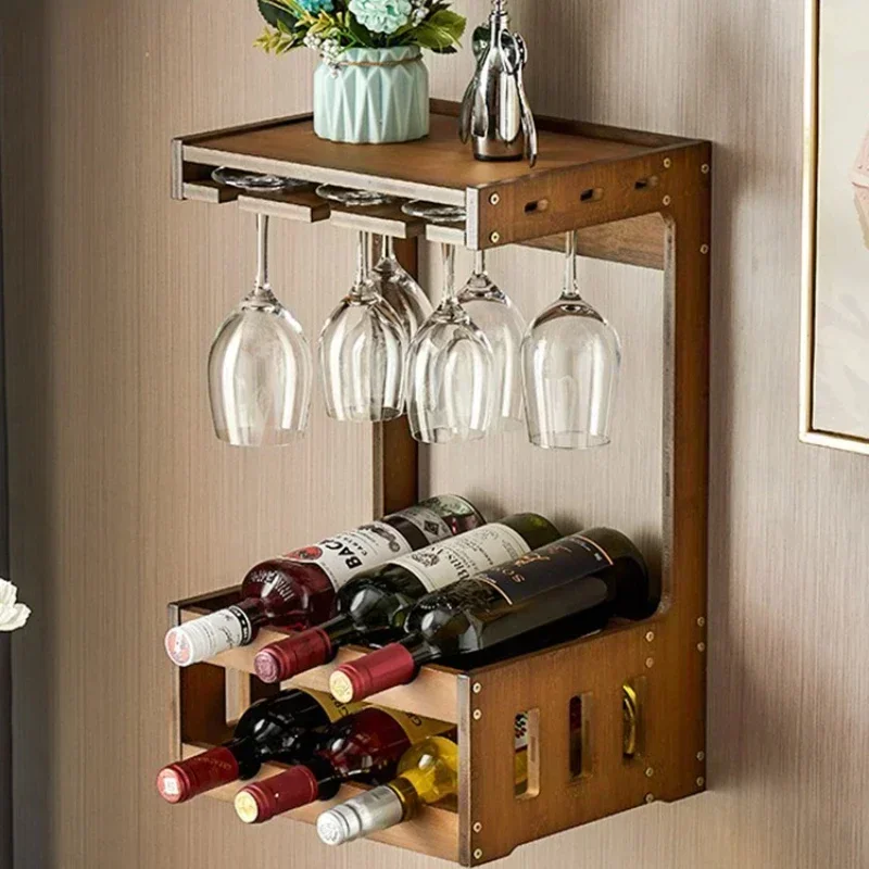 Bamboo Wine CabinetMulti-function Creative RackRestaurant Hung Wine Glasses StandLiving Room Display Shelf