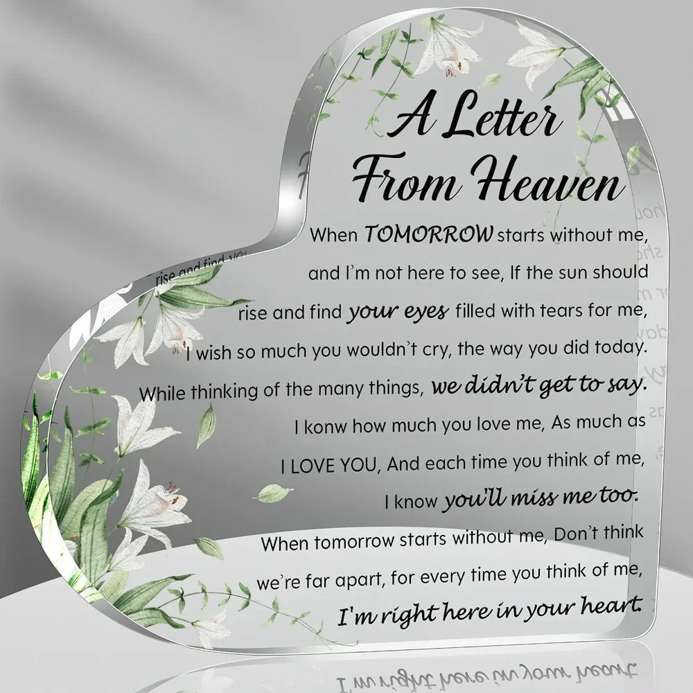 A Letter From Heaven Heart Acrylic Sign Loss Of Loved One Condolence Keepsake Plaque