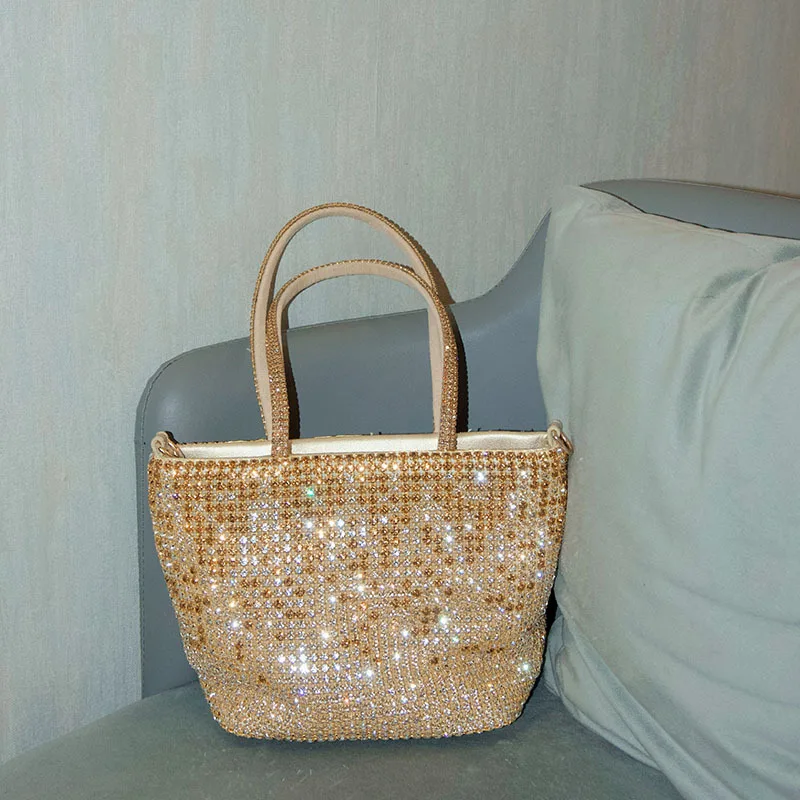 لامعة، مرصعة بالماس، حقيبة سلة خضروات، تصميم متخصص، حقيبة يد بسيطة، حقيبة ساعي ذات سعة كبيرة #3