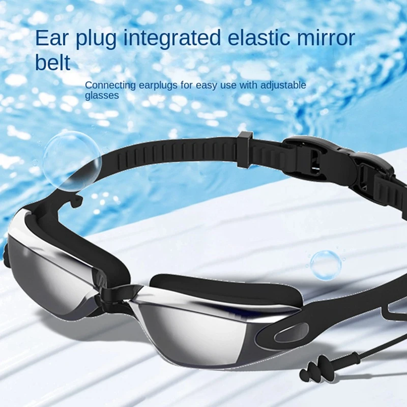 Swimming Goggles With Earplug Design, Waterproof, Fog-Proof, UV-Proof, Suitable For Men, Women And Teenagers