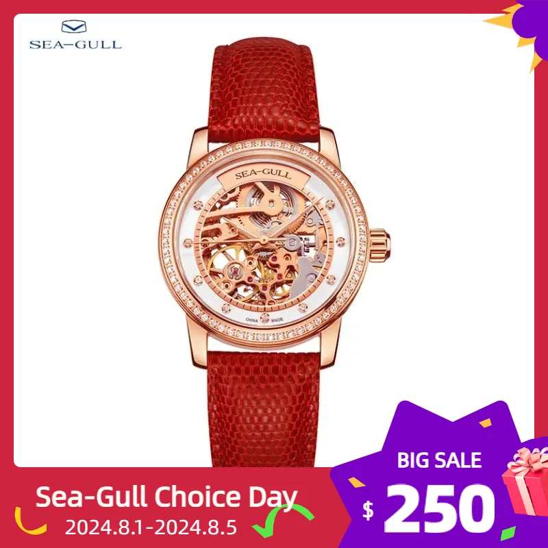 

Seagull Fashion Women's Watch Red Luxury Zircon Skeleton Womens Mechanical Automatic Ladies Wristwatch Montre Femme 719.403LK