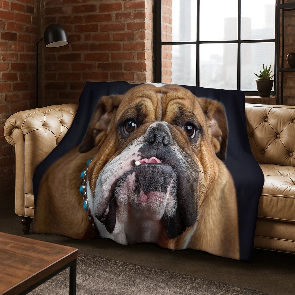 3D-Bulldogge, Hund, Tier-Cartoon-Flanelldecke, weiche warme Decke für Bett, Schlafzimmer, Wohnzimmer, Büro, Reisen, Camping, Picknick