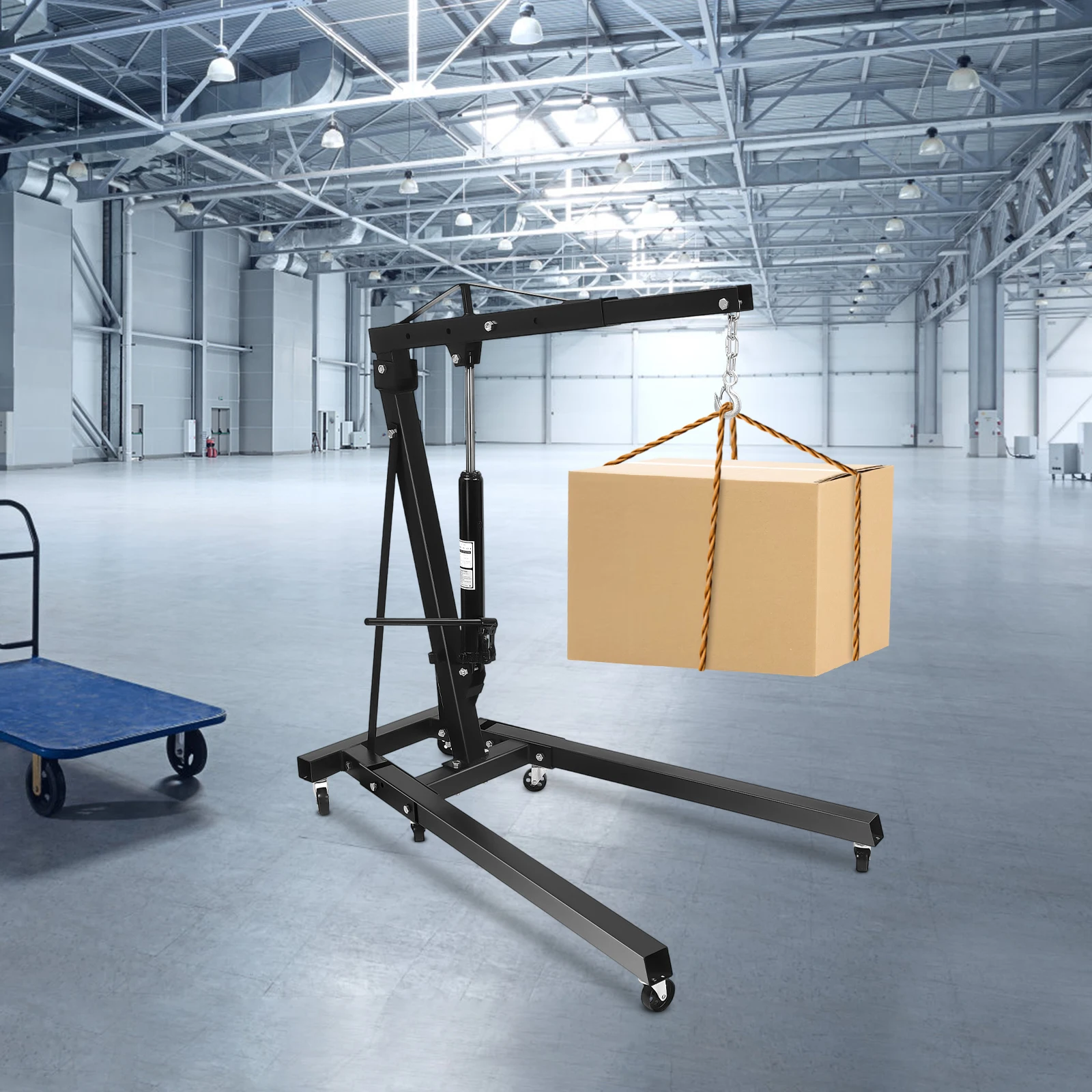 2 Ton Carbon Steel Folding Engine Hoist Crane Hoist Lift Hydraulic Powered Crane Hoist Lift Adjustable Lifting Height Black