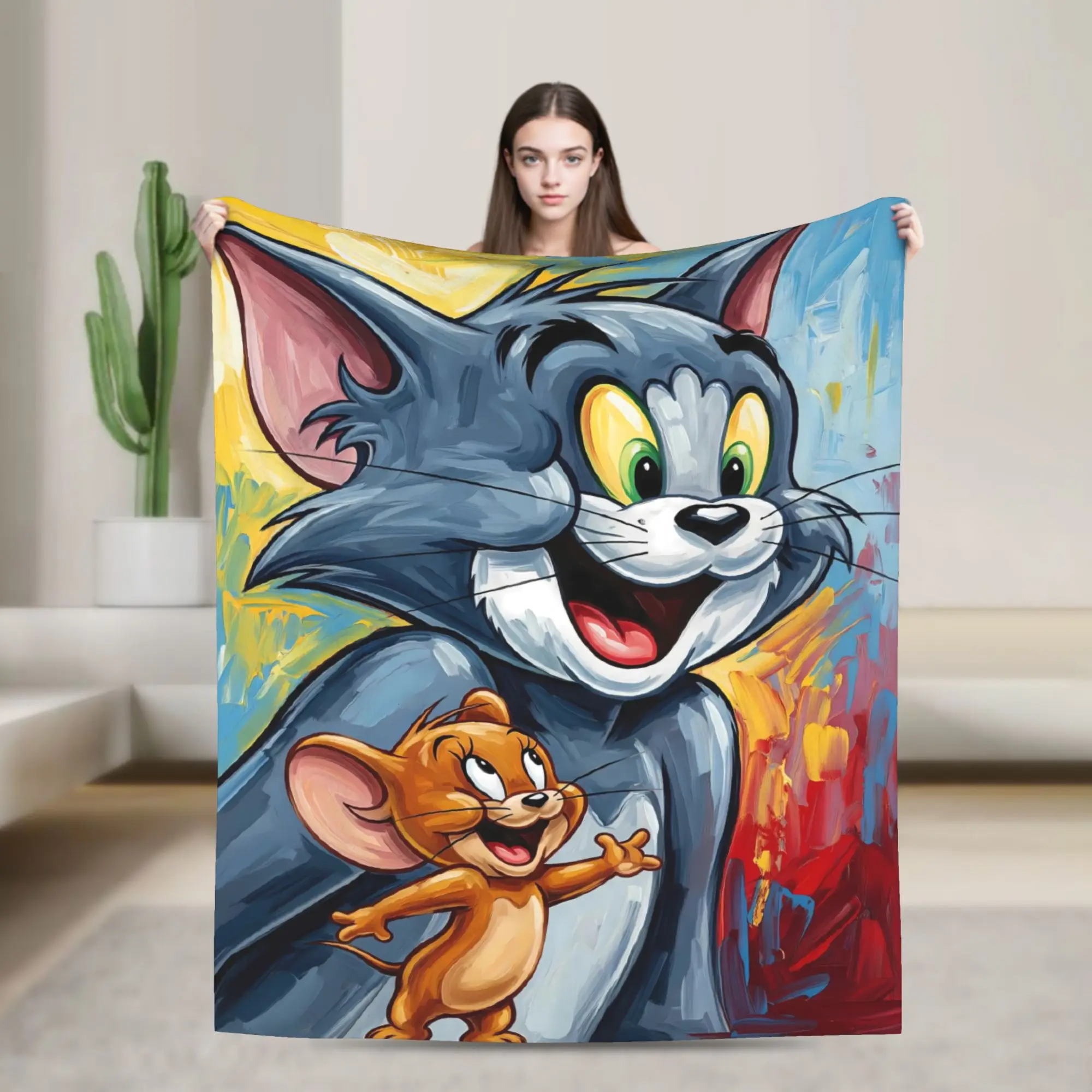Tom Jerry Hug Warm Anime Soft Blanket  Boy Girl Plush Bedding Throws Novelty Couch Chair Flannel Bedspread Sofa Bed Cover
