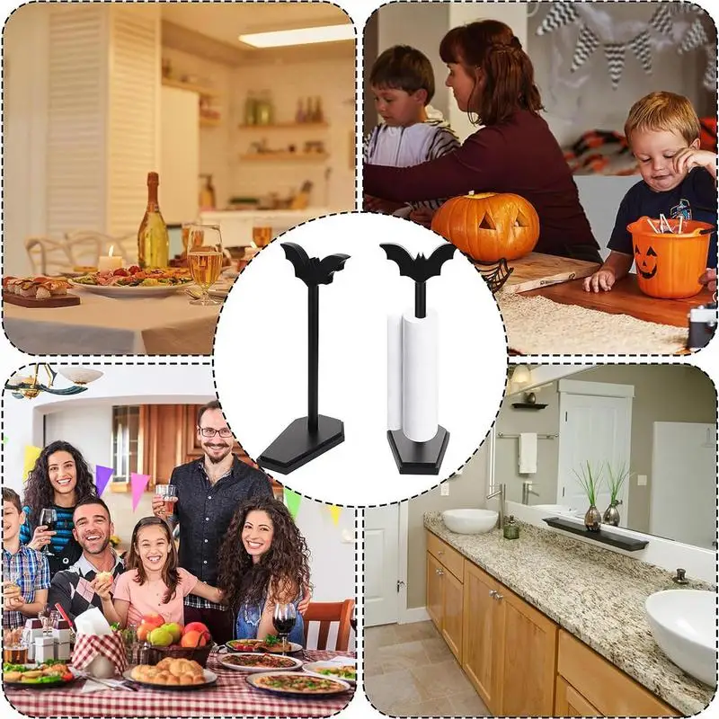 Halloween Bat Paper Towel Holder Home Decor Bathroom Kitchen Toilet Gothic Wooden Countertop Standing Paper Towel Stand Holder